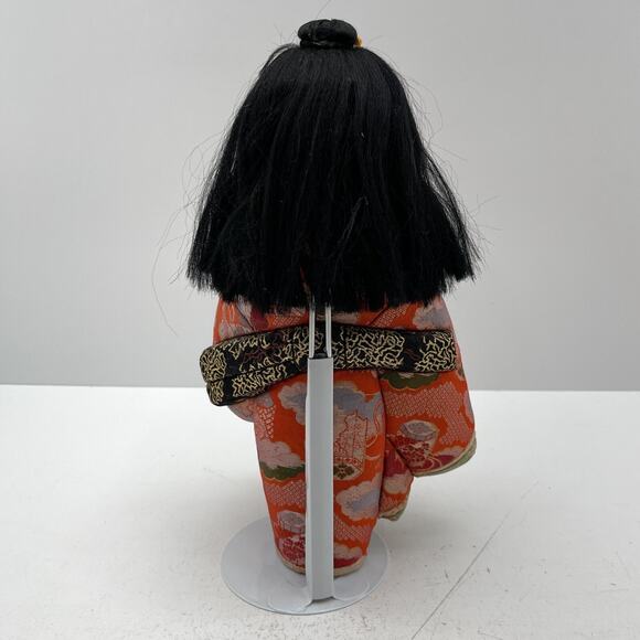 Vintage Gofun Japanese Ichimatsu Girl Doll Black Hair Silk Kimono Ningyo 11.5" - Picture 3 of 9